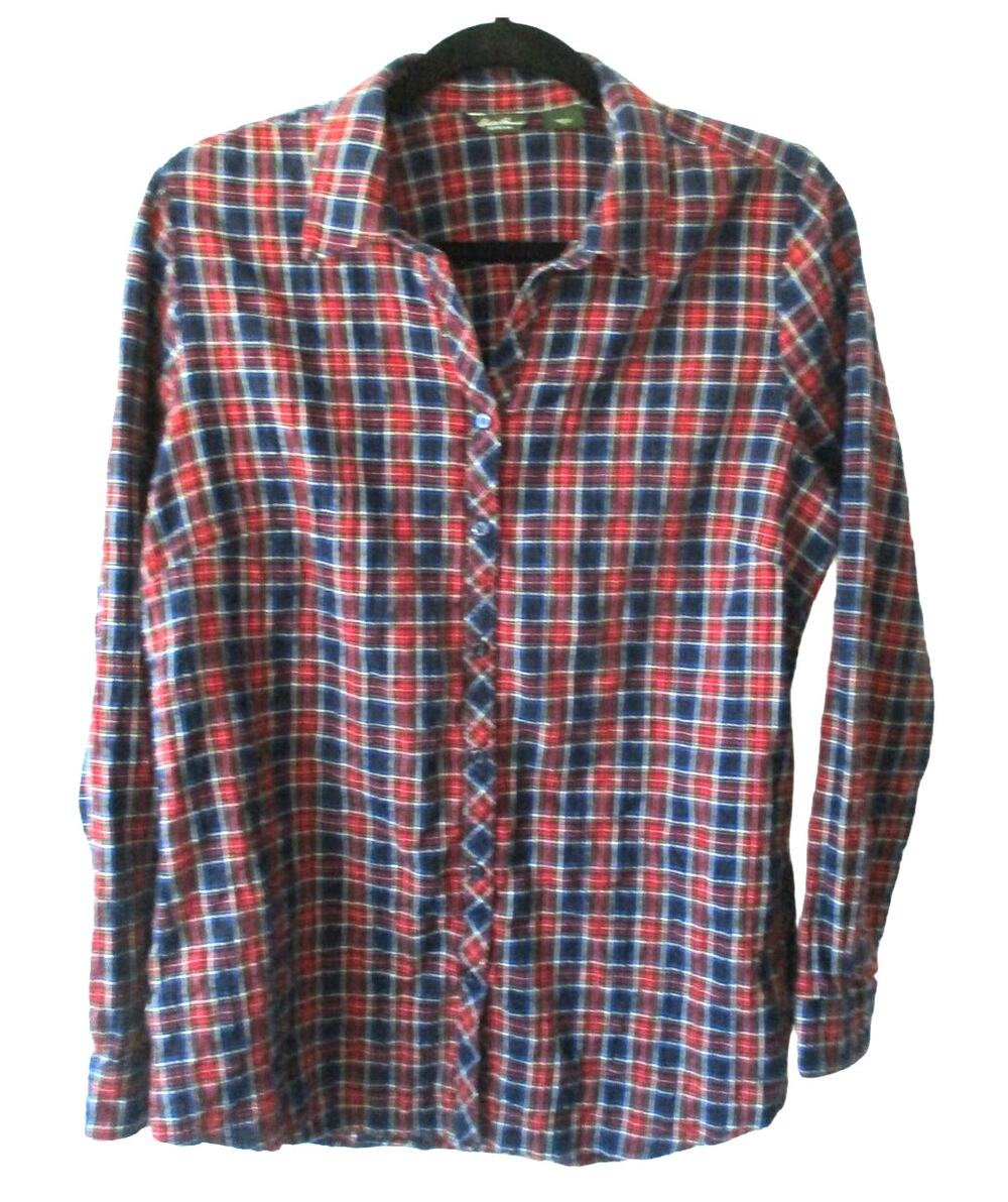 Eddie Bauer Men's Long Sleeve Red & Blue Plaid Button Flannel Shirt Size Large